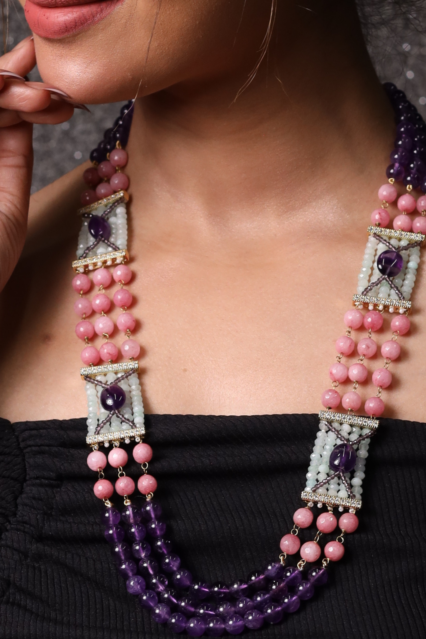 Designer Amethyst & pink Natural beads  Necklace