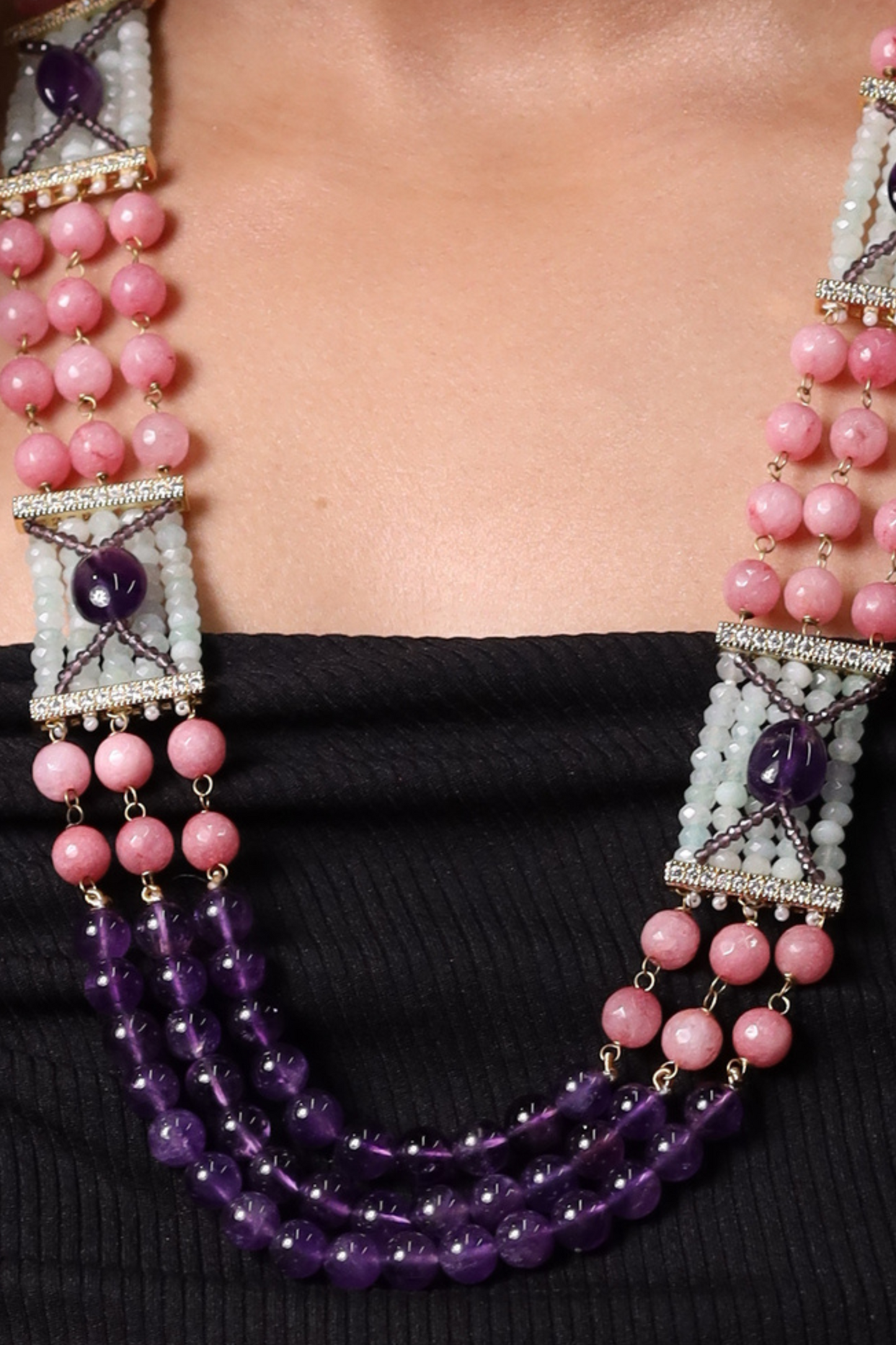 Designer Amethyst & pink Natural beads  Necklace