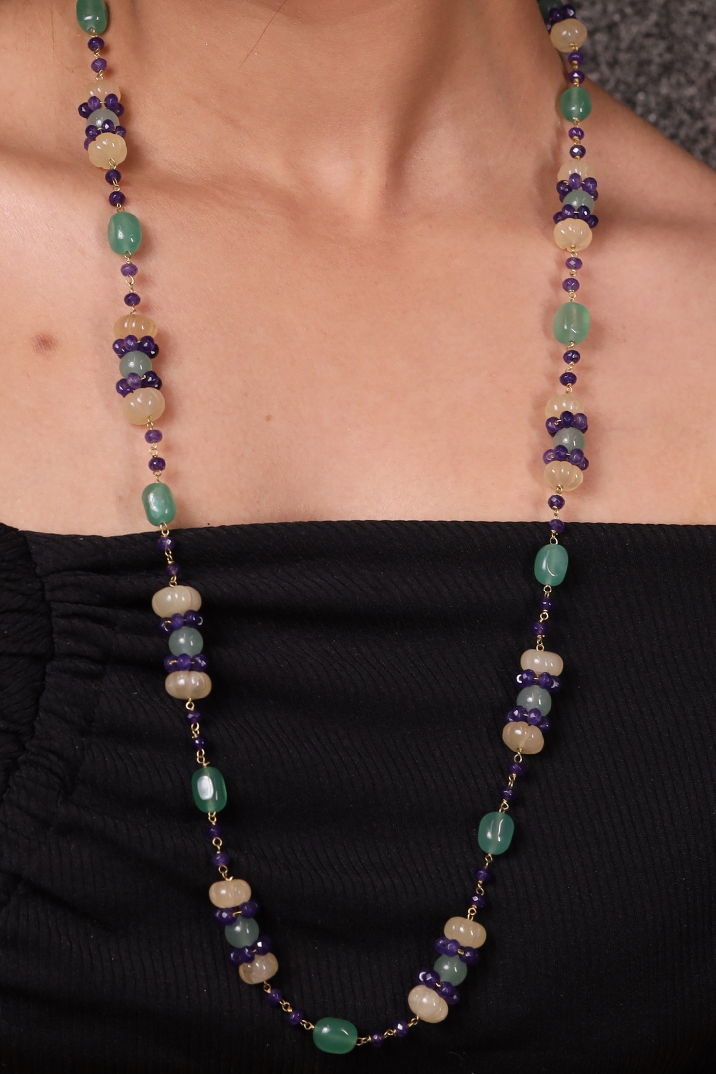 Green Aventurine & Onyx Beads Necklace
