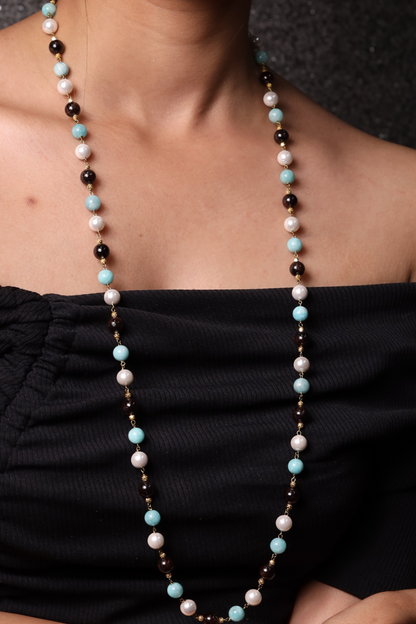Amazonite, Garnet & Pearl Beads String Necklace