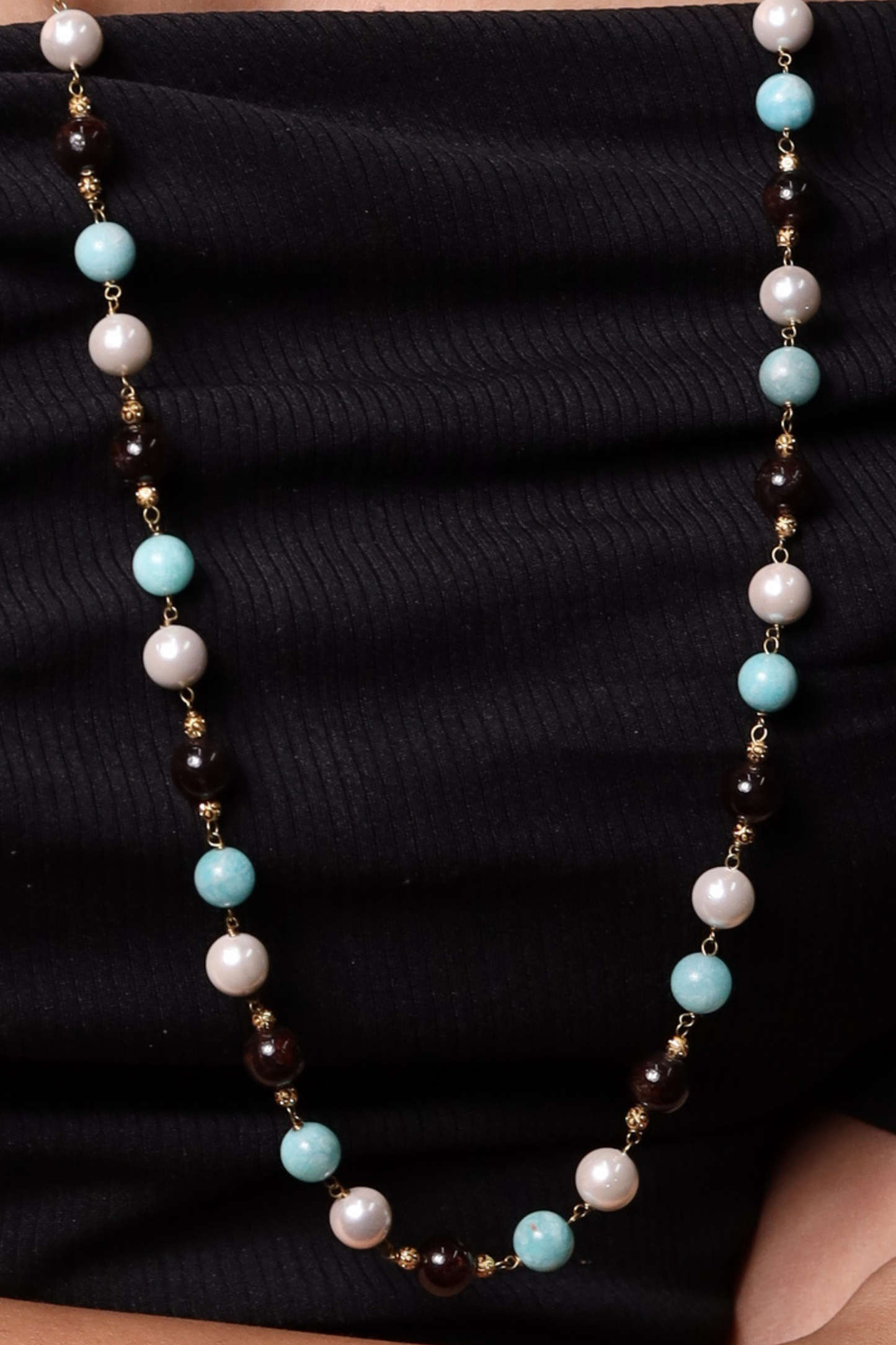 Amazonite, Garnet & Pearl Beads String Necklace