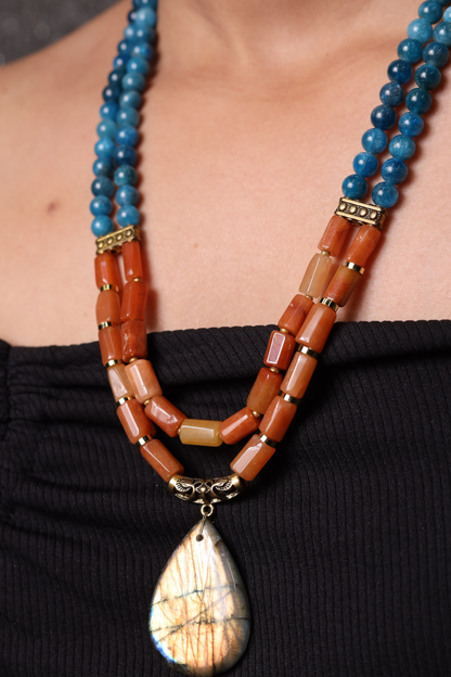 Red Aventurine &  Apatite Beads with Locket Necklace