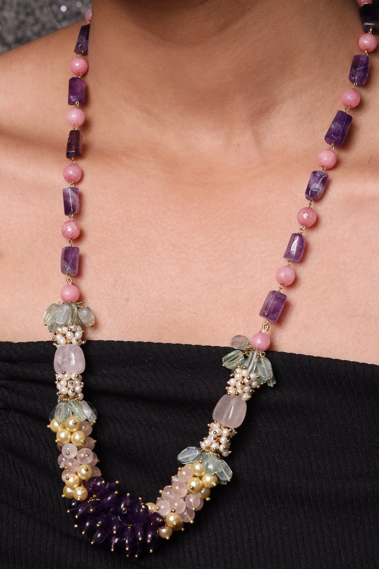 Amethyst & Rose Quartz Bunch Necklace