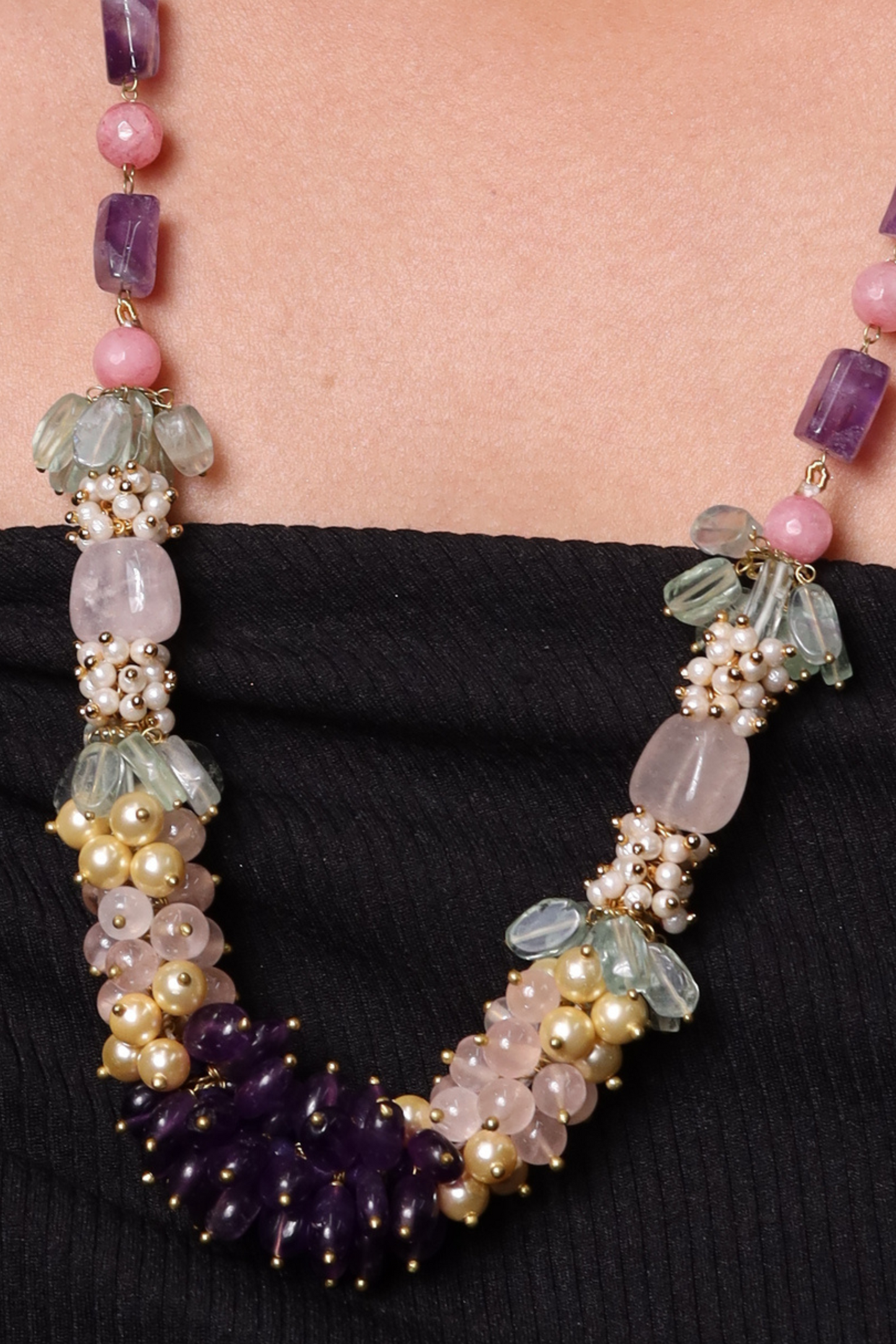 Amethyst & Rose Quartz Bunch Necklace