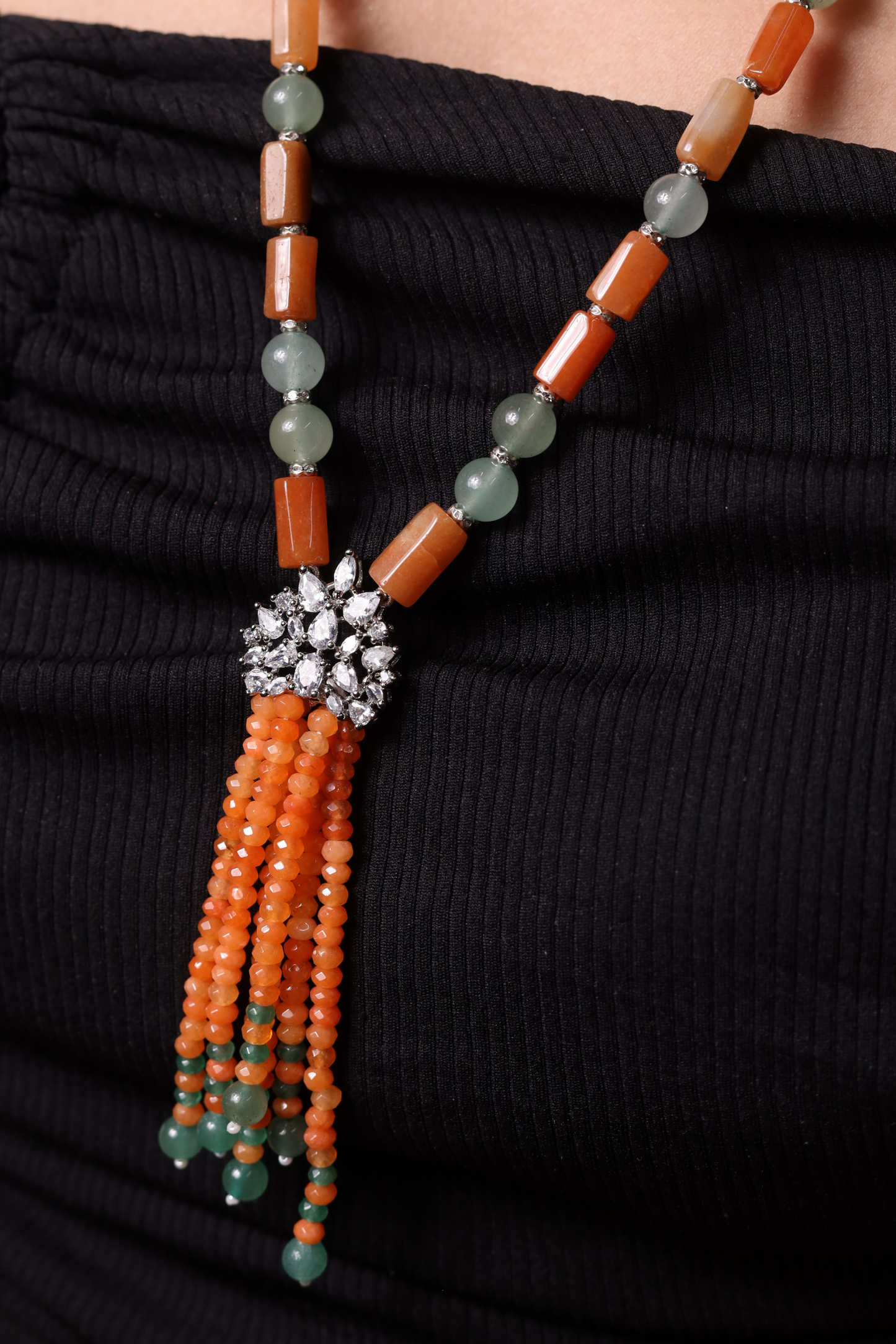 Red & Green Aventurine with bunch style locket  Necklace