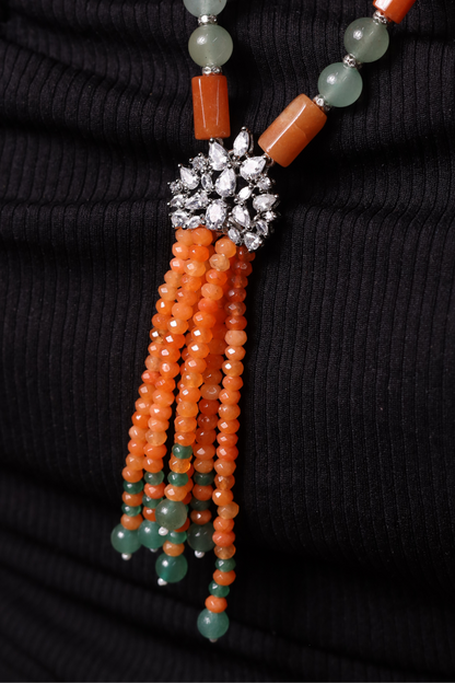 Red & Green Aventurine with bunch style locket  Necklace