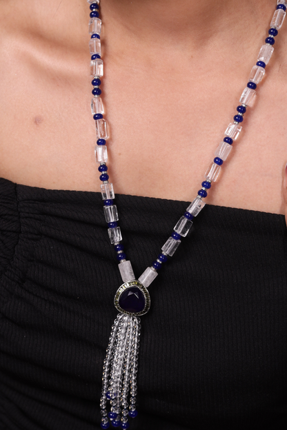 White Crystal with  Blue Pendant String Necklace