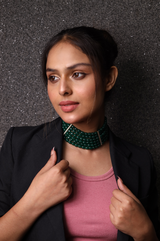 Bold Layered Green Oval onyx Choker