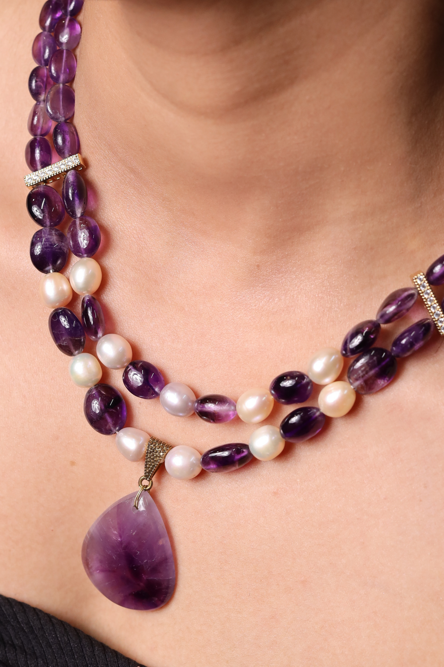 Amethyst with Freshwater Pearl & Locket Necklace