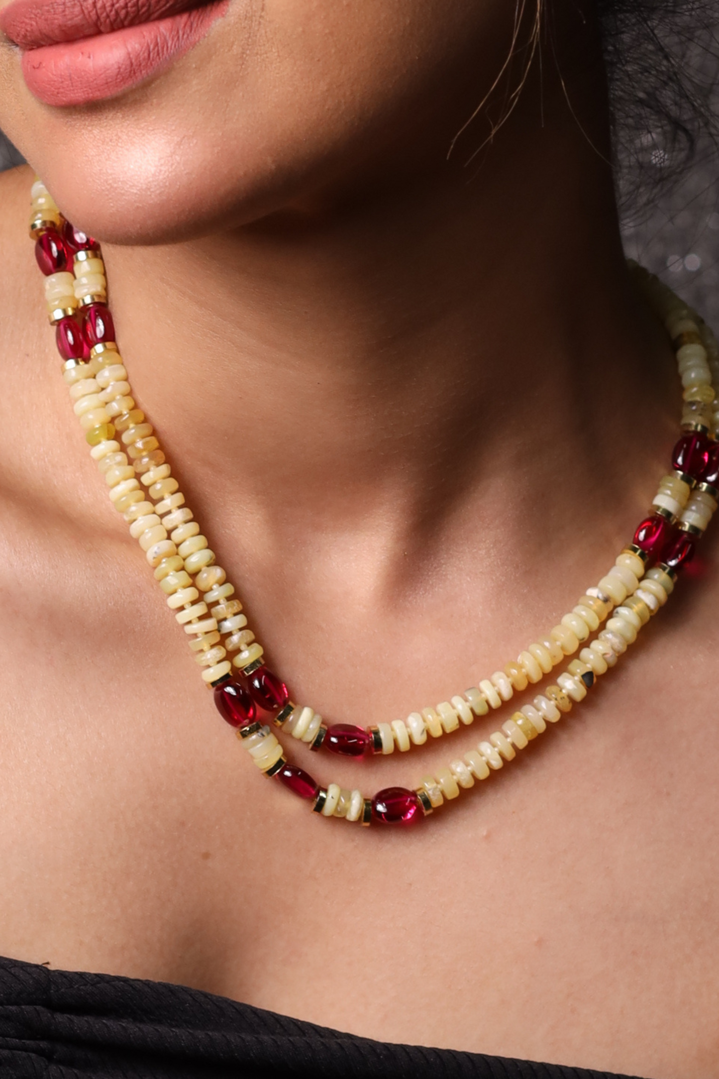 Yellow Opal with Ruby Necklace