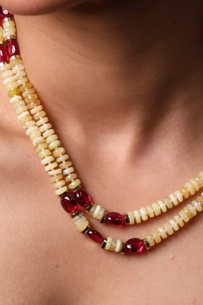 Yellow Opal with Ruby Necklace
