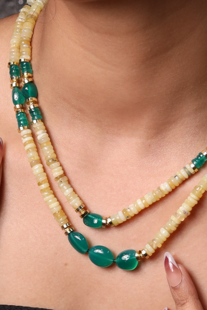 Yellow Opal with Green Onyx Necklace