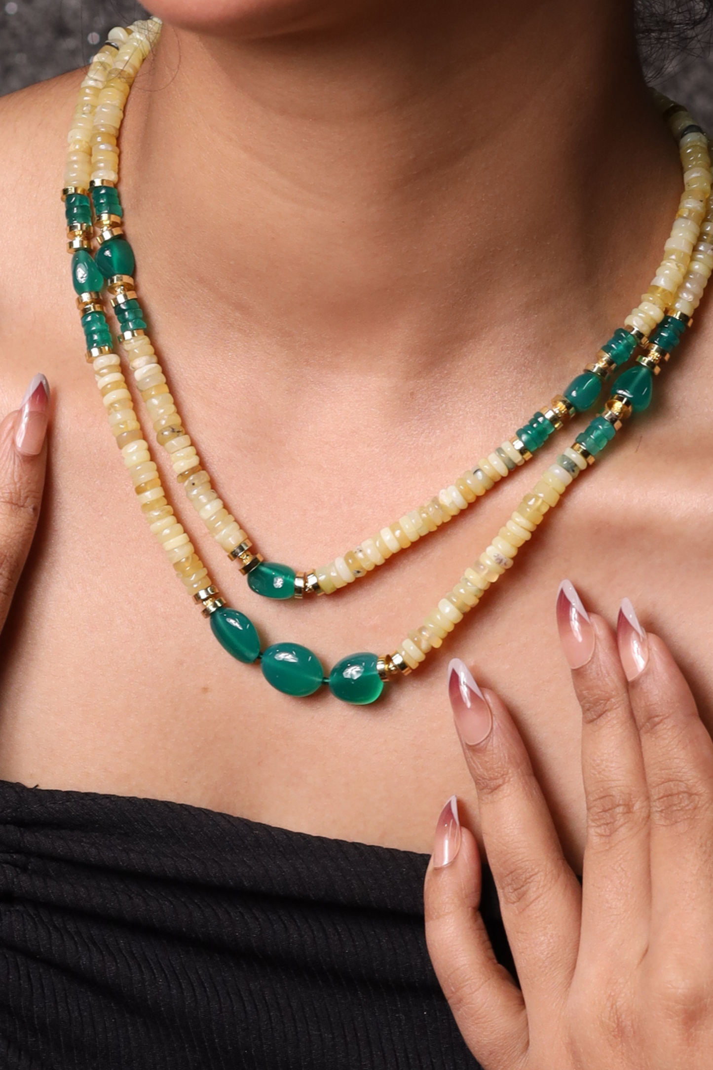 Yellow Opal with Green Onyx Necklace
