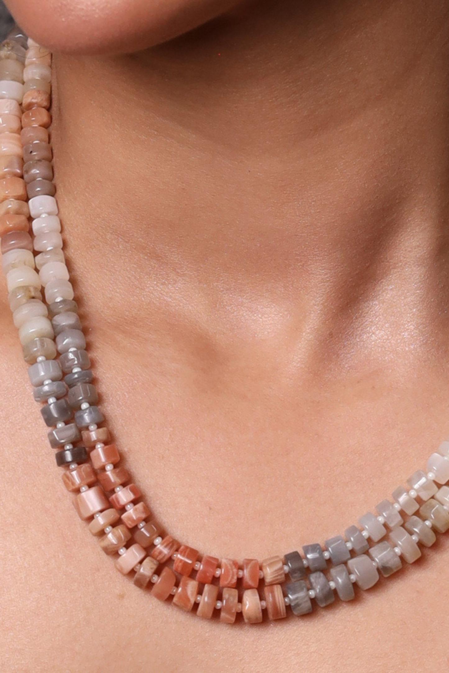 Shaded Moonstone Heishi cut  Layered  Necklace