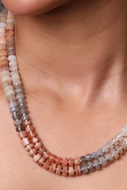 Shaded Moonstone Heishi cut  Layered  Necklace