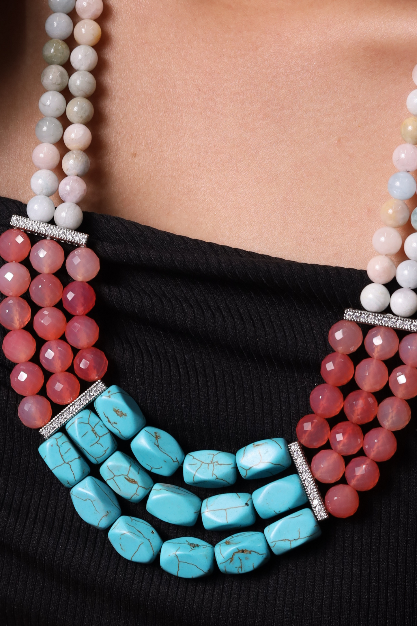 Morganite with Turquoise Tumble Necklace