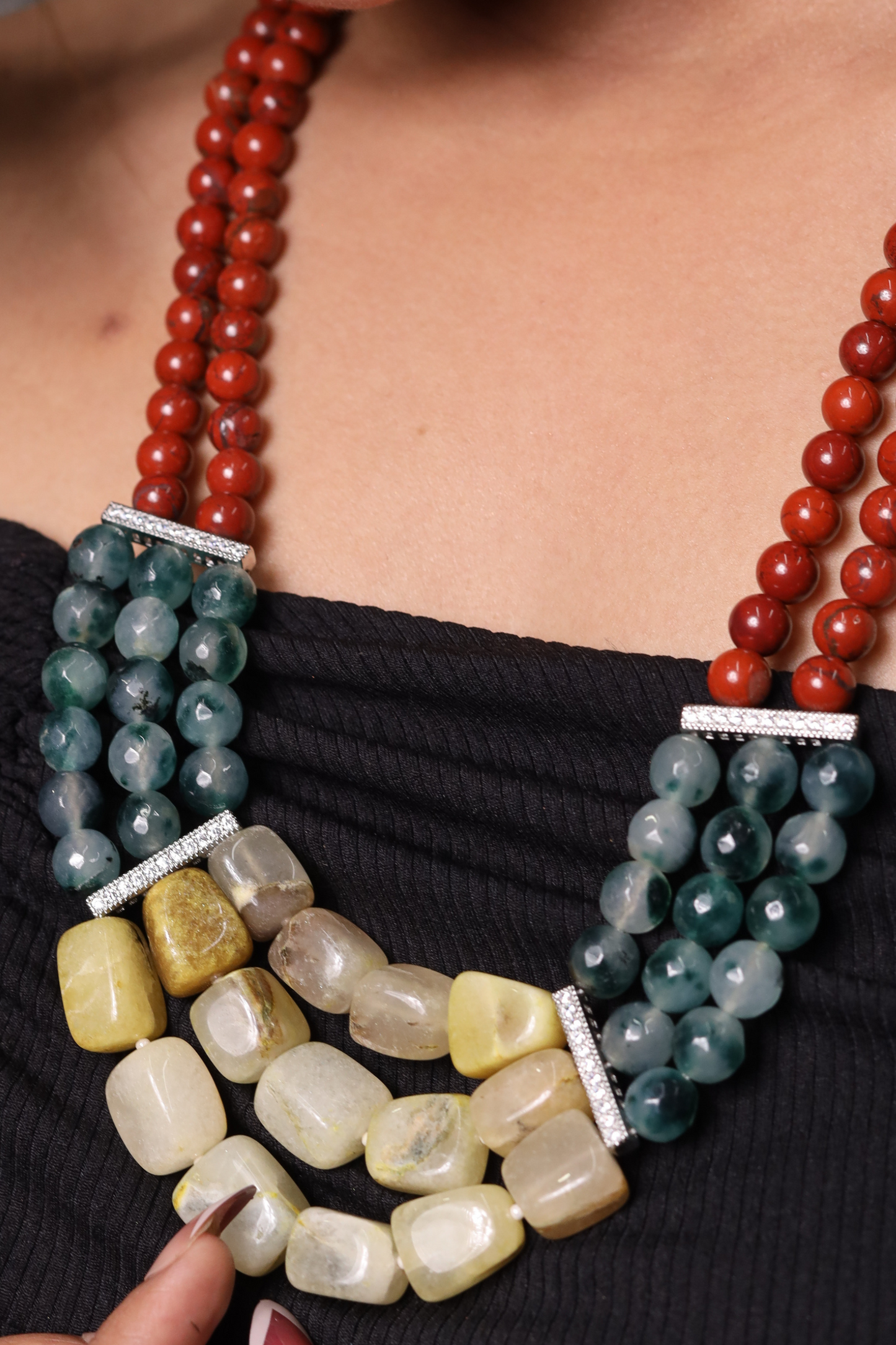 Red Aventurine with Green Jasper and Yellow Tumbles Necklace