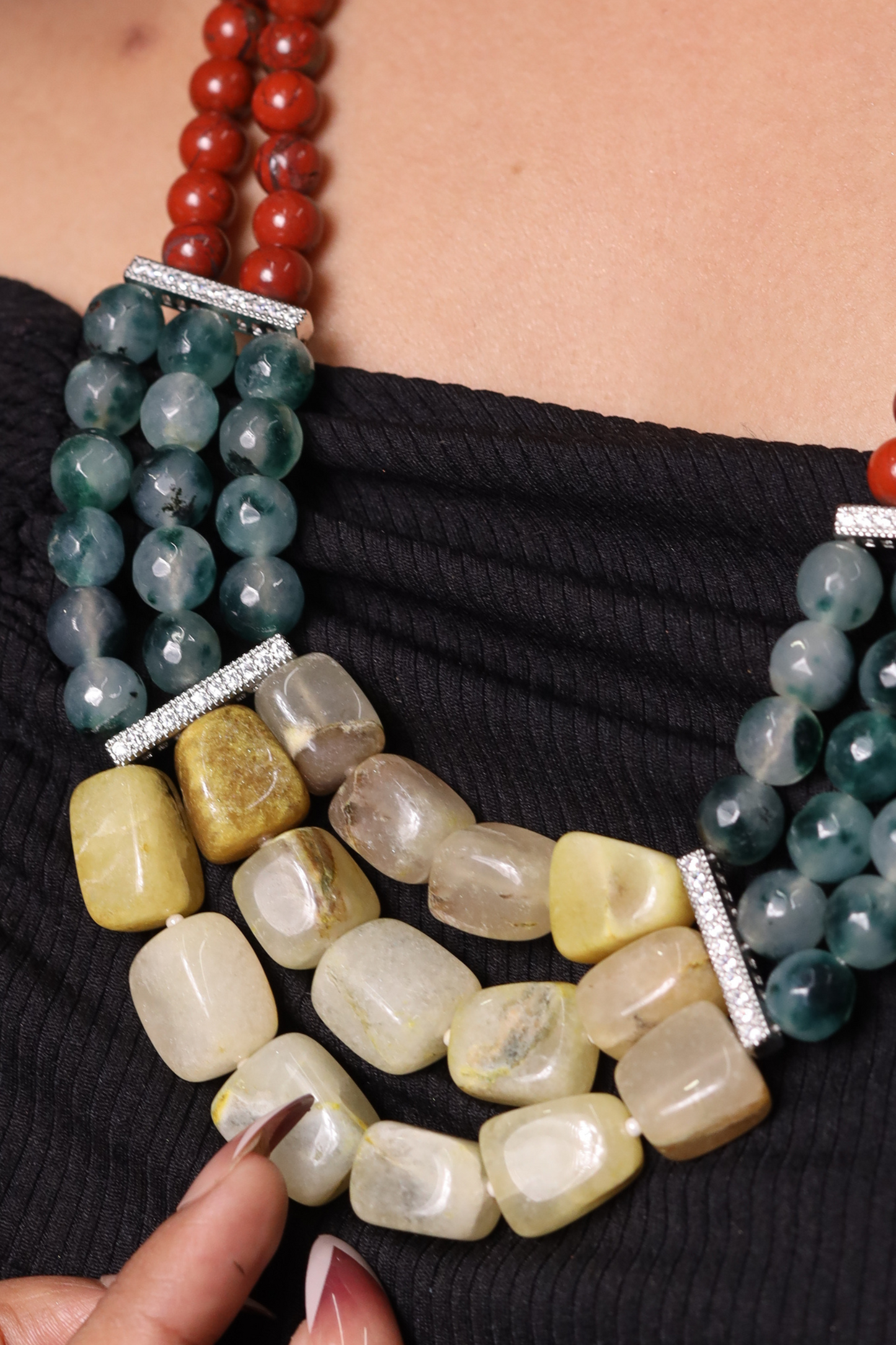 Red Aventurine with Green Jasper and Yellow Tumbles Necklace
