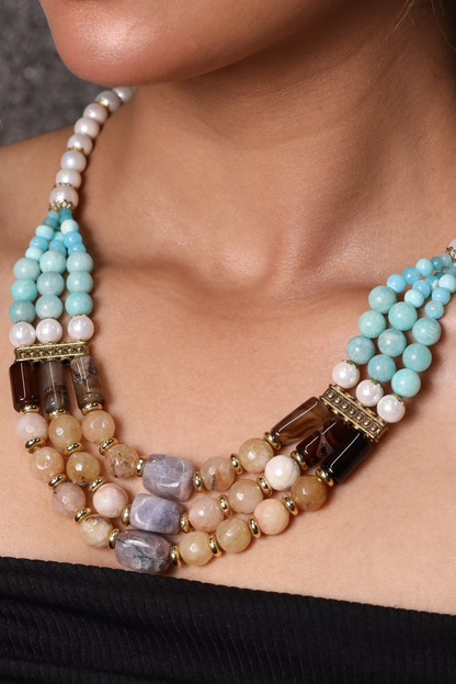 Amazonite with Pearl & shaded tumbles Necklace