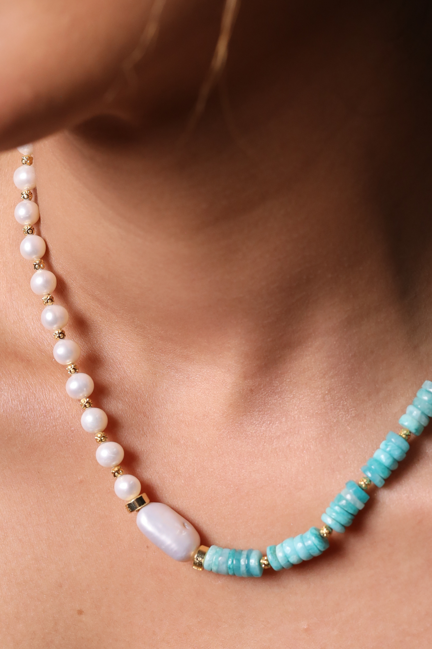 Amazonite with fresh water pearl necklace