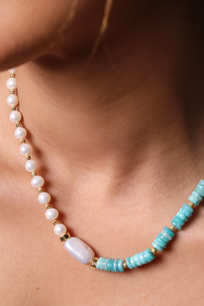 Amazonite with fresh water pearl necklace