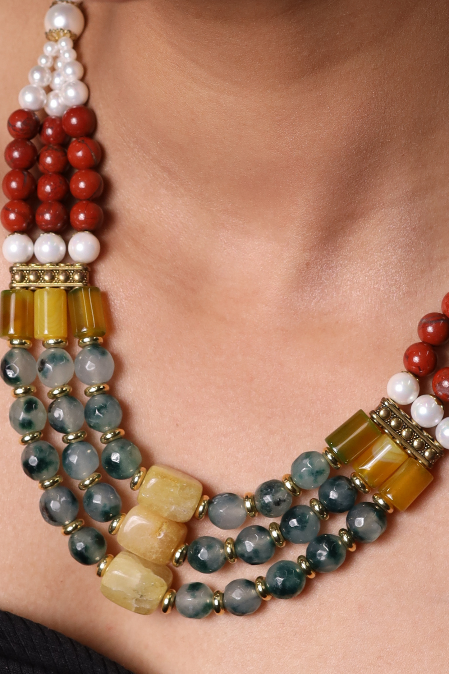 Red Aventurine with tumbles &  pearl necklace