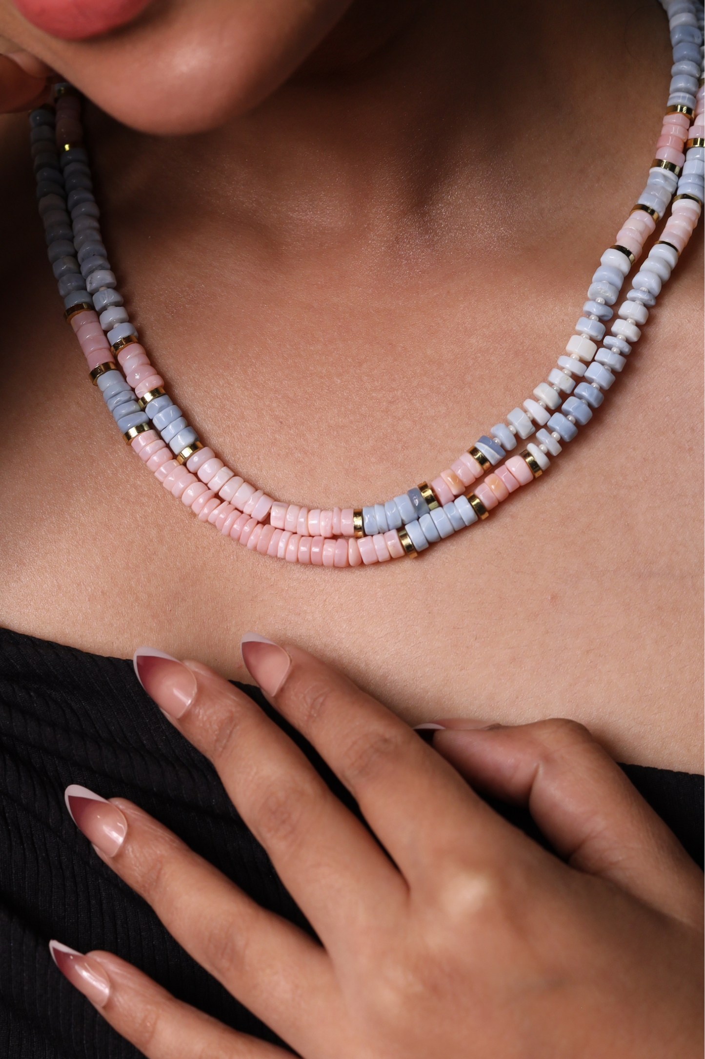 Amazonite  & Pink Opal  Heishi Beads  Necklace