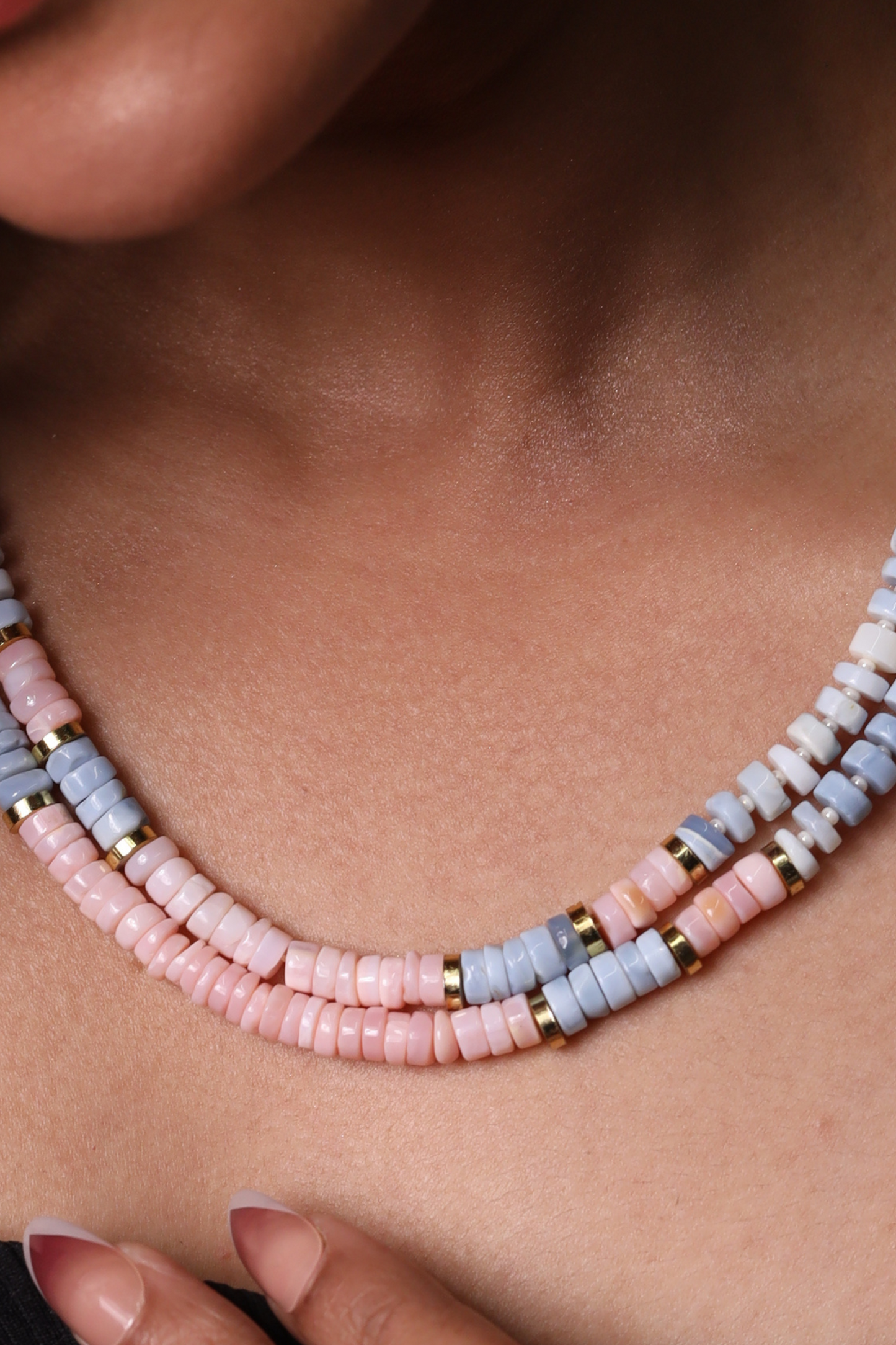 Amazonite  & Pink Opal  Heishi Beads  Necklace