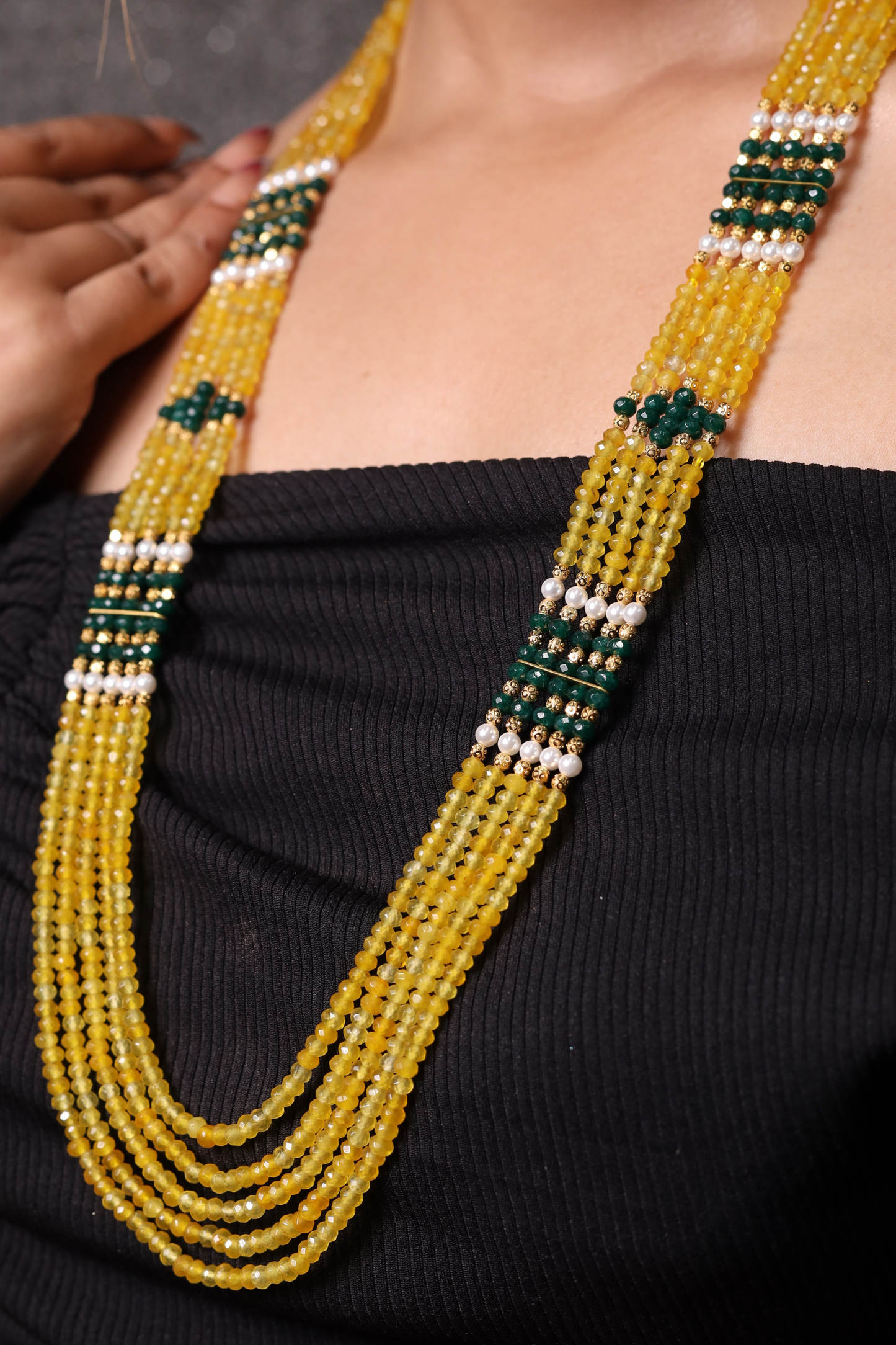 Yellow with green onyx necklace