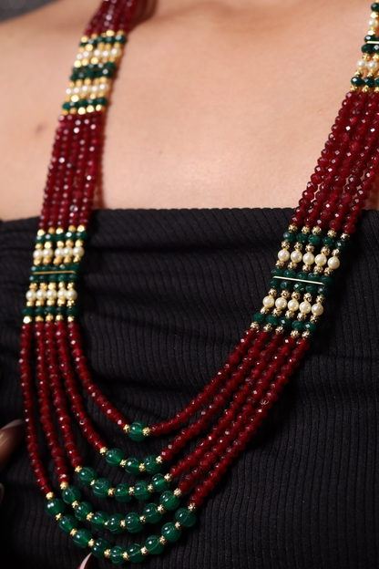 Ruby Onyx with green pumpkin beads Necklace