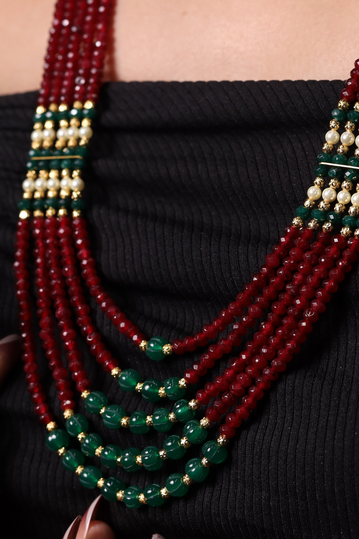 Ruby Onyx with green pumpkin beads Necklace