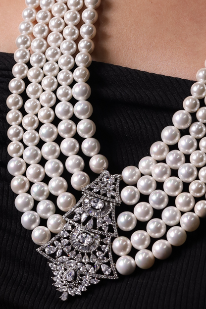 Stylish Layered Pearls with Pendent Necklace