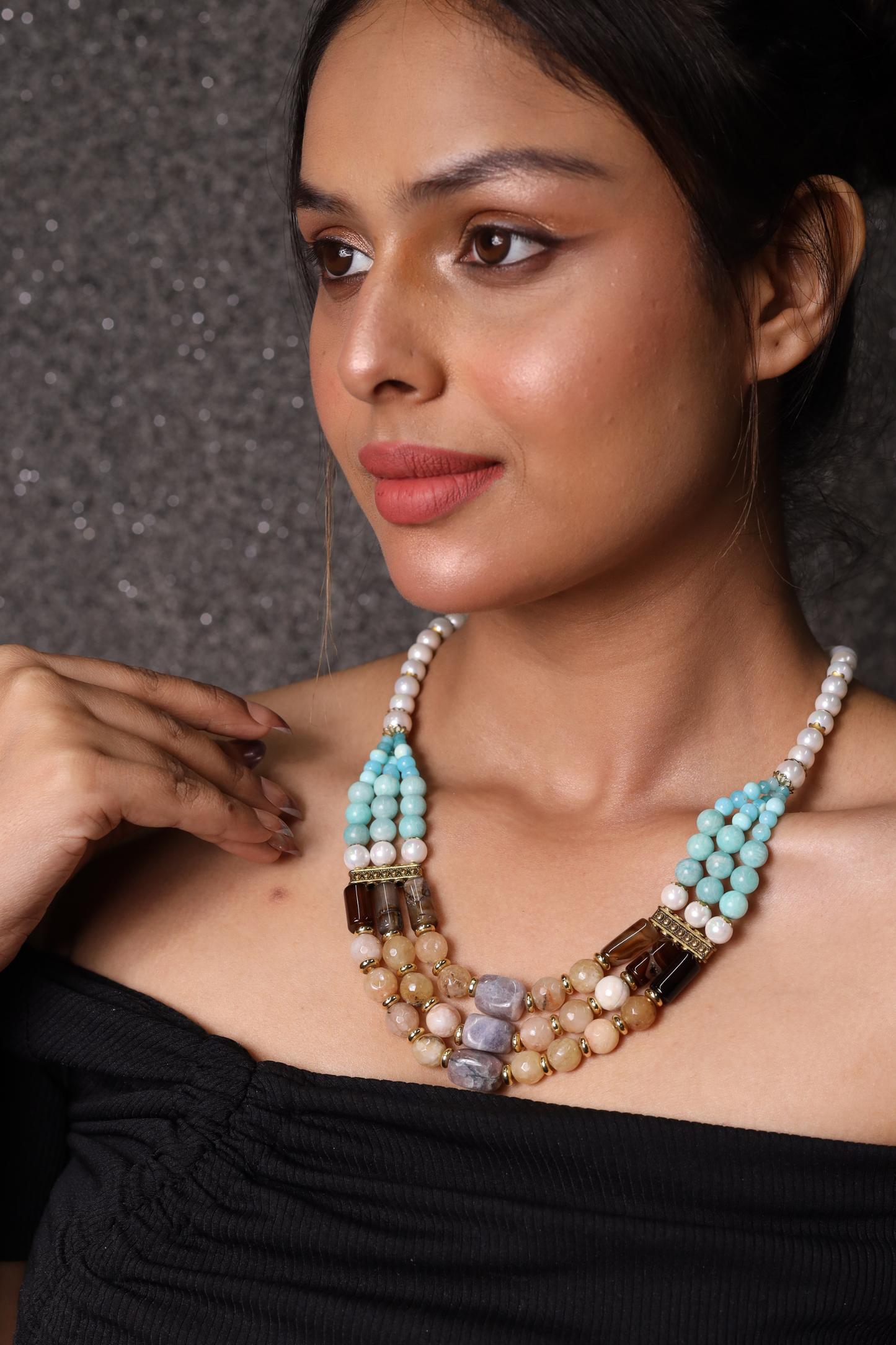 Amazonite with Pearl & shaded tumbles Necklace