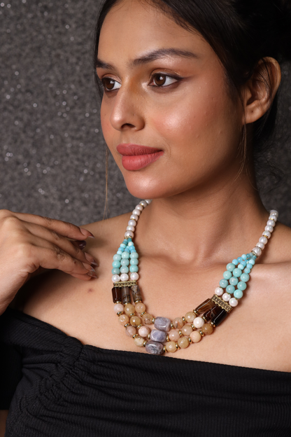 Amazonite with Pearl & shaded tumbles Necklace