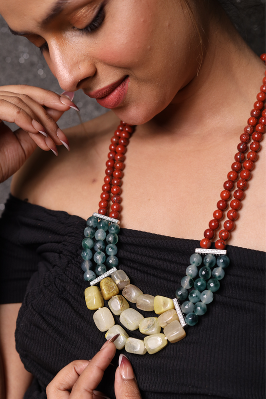 Red Aventurine with Green Jasper and Yellow Tumbles Necklace