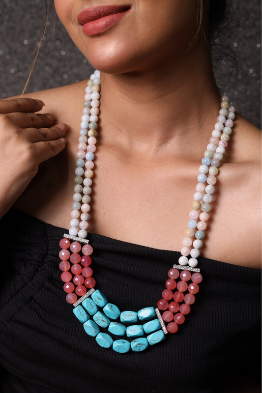 Morganite with Turquoise Tumble Necklace