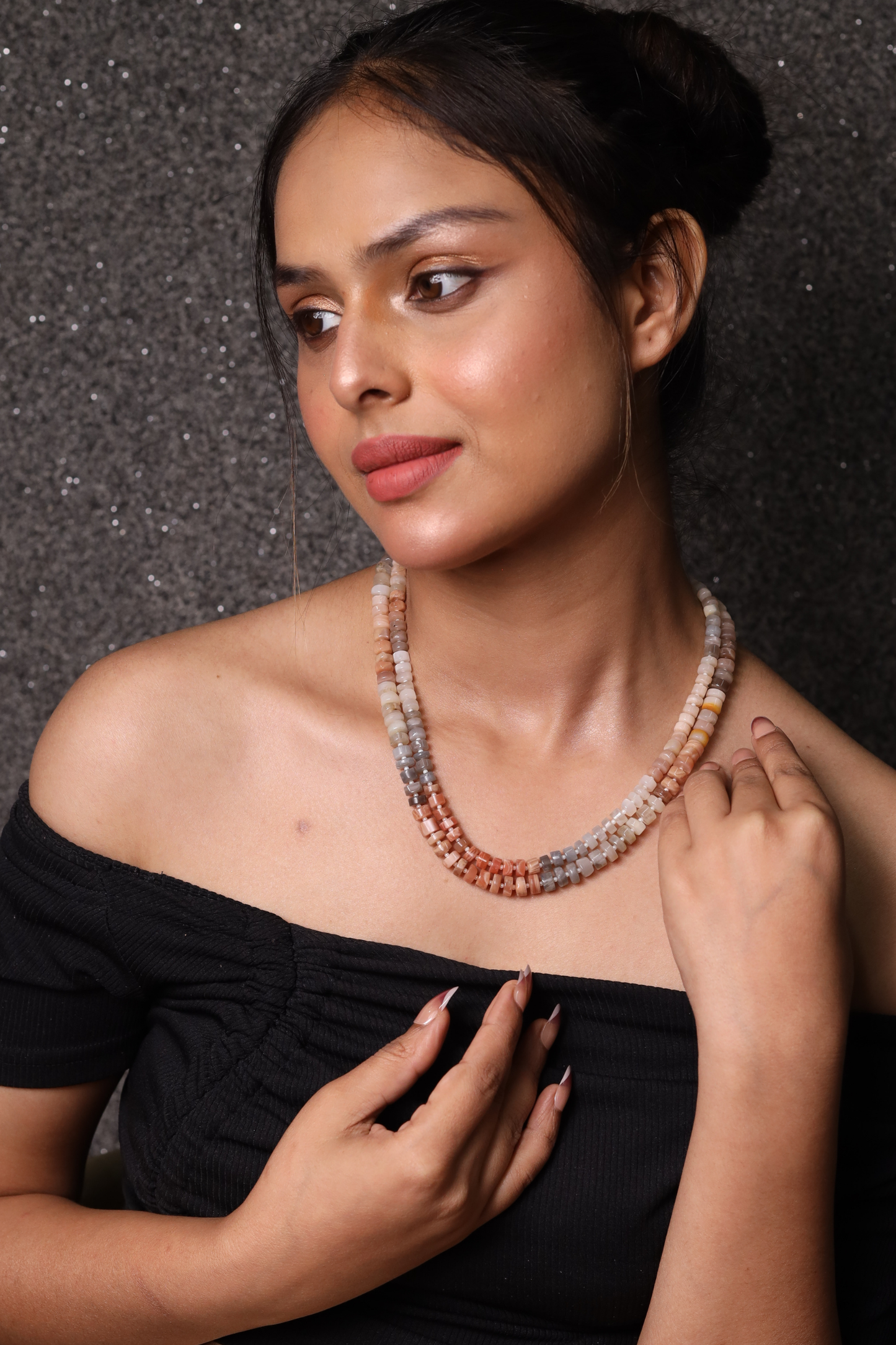 Shaded Moonstone Heishi cut  Layered  Necklace