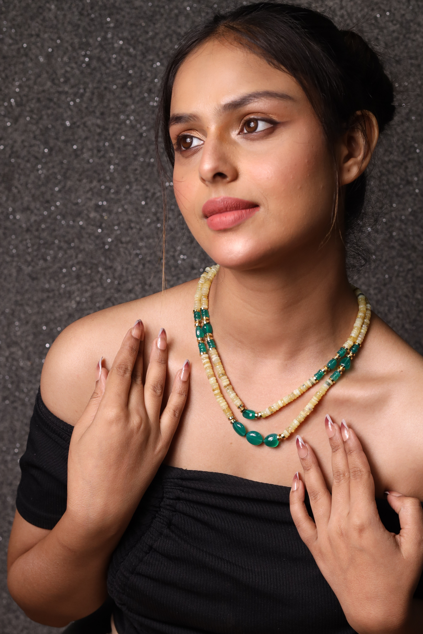 Yellow Opal with Green Onyx Necklace