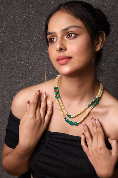 Yellow Opal with Green Onyx Necklace