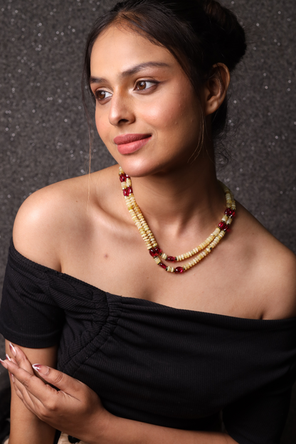 Yellow Opal with Ruby Necklace