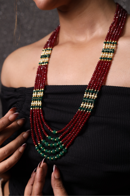 Ruby Onyx with green pumpkin beads Necklace