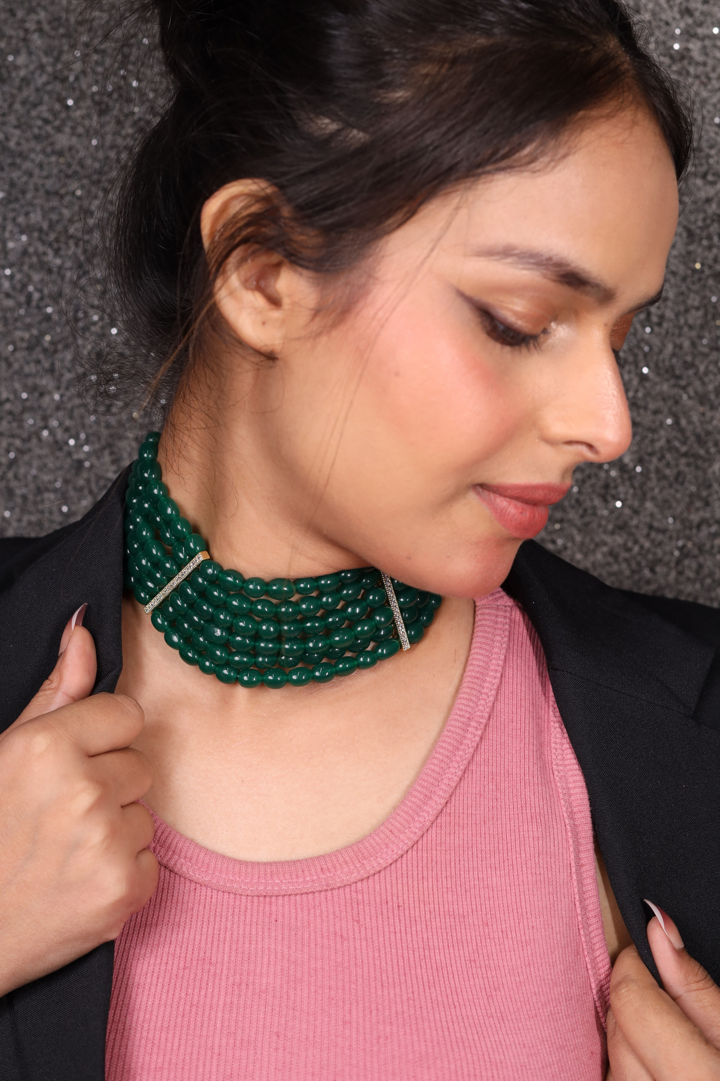 Bold Layered Green Oval onyx Choker
