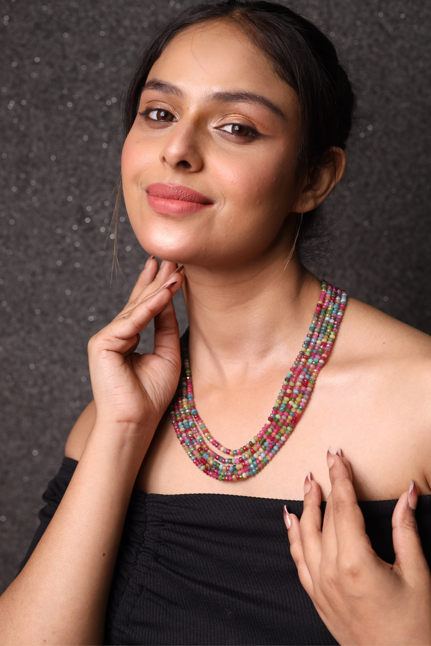 Multicolor onyx Five layer necklace