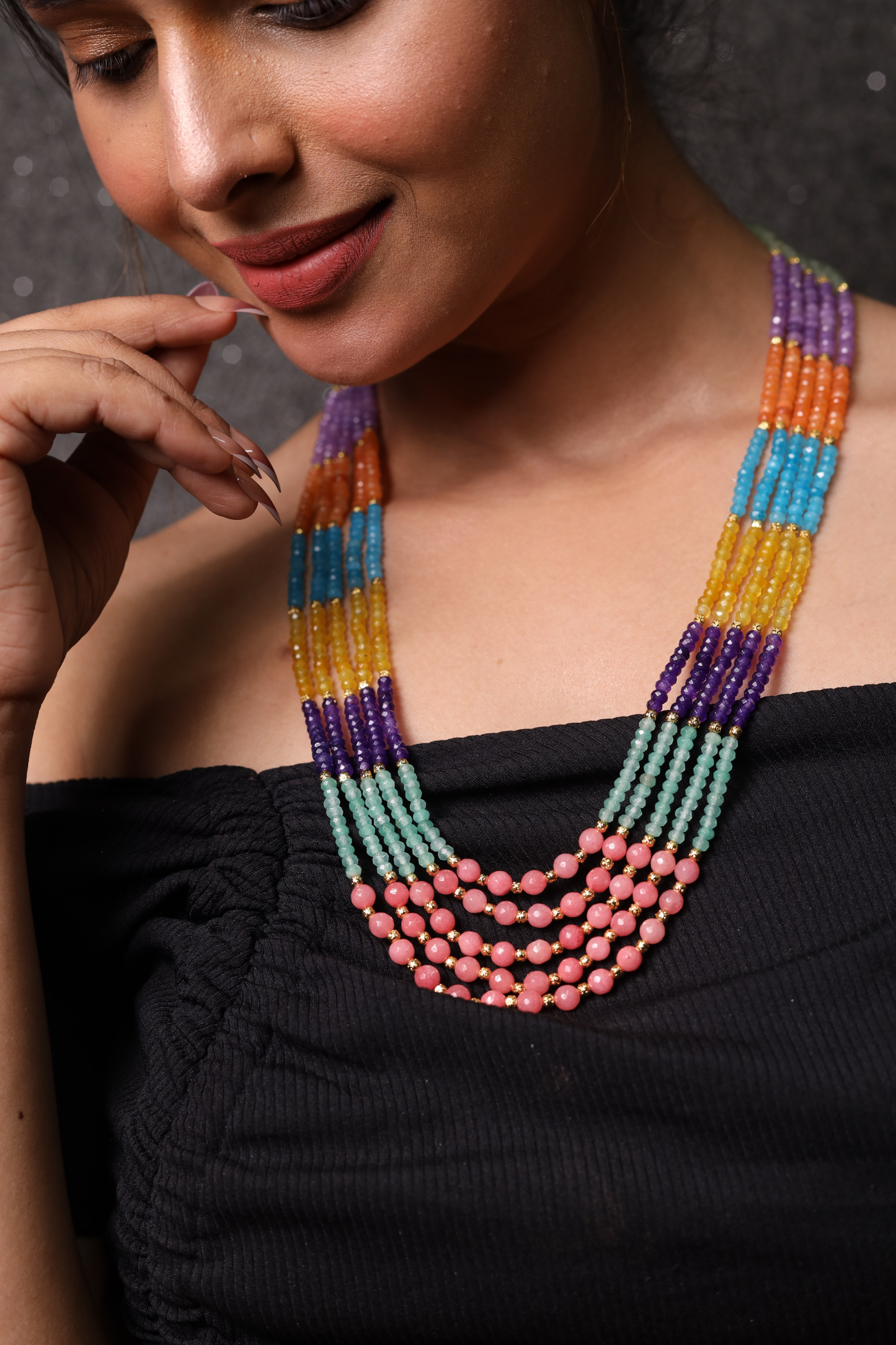 Multicolor Natural beads long necklace
