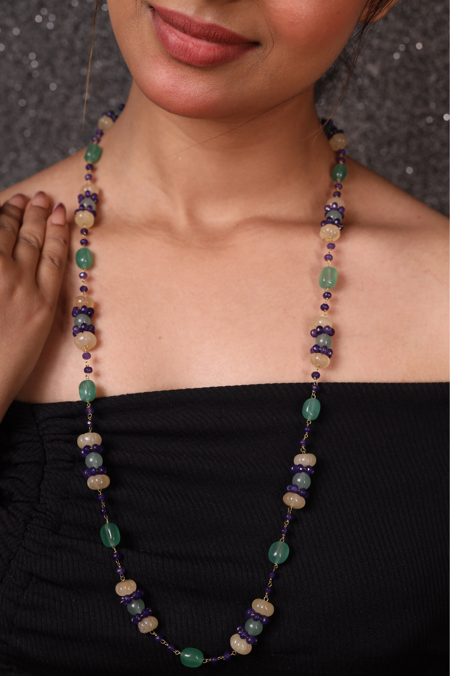 Green Aventurine & Onyx Beads Necklace
