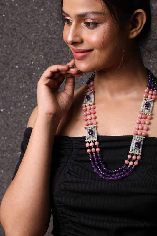 Designer Amethyst & pink Natural beads  Necklace
