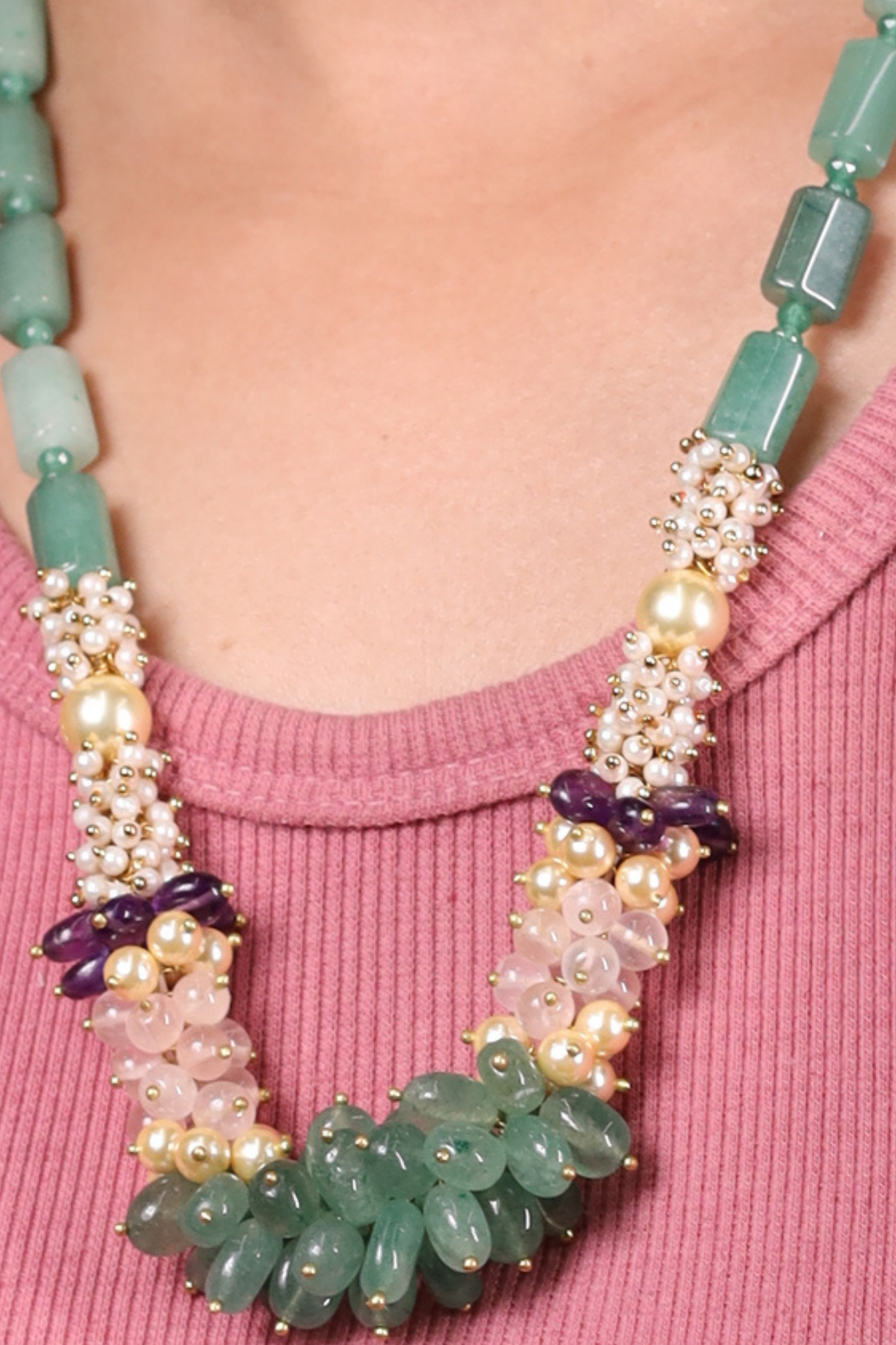 Green Strawberry Quartz Bunch Necklace