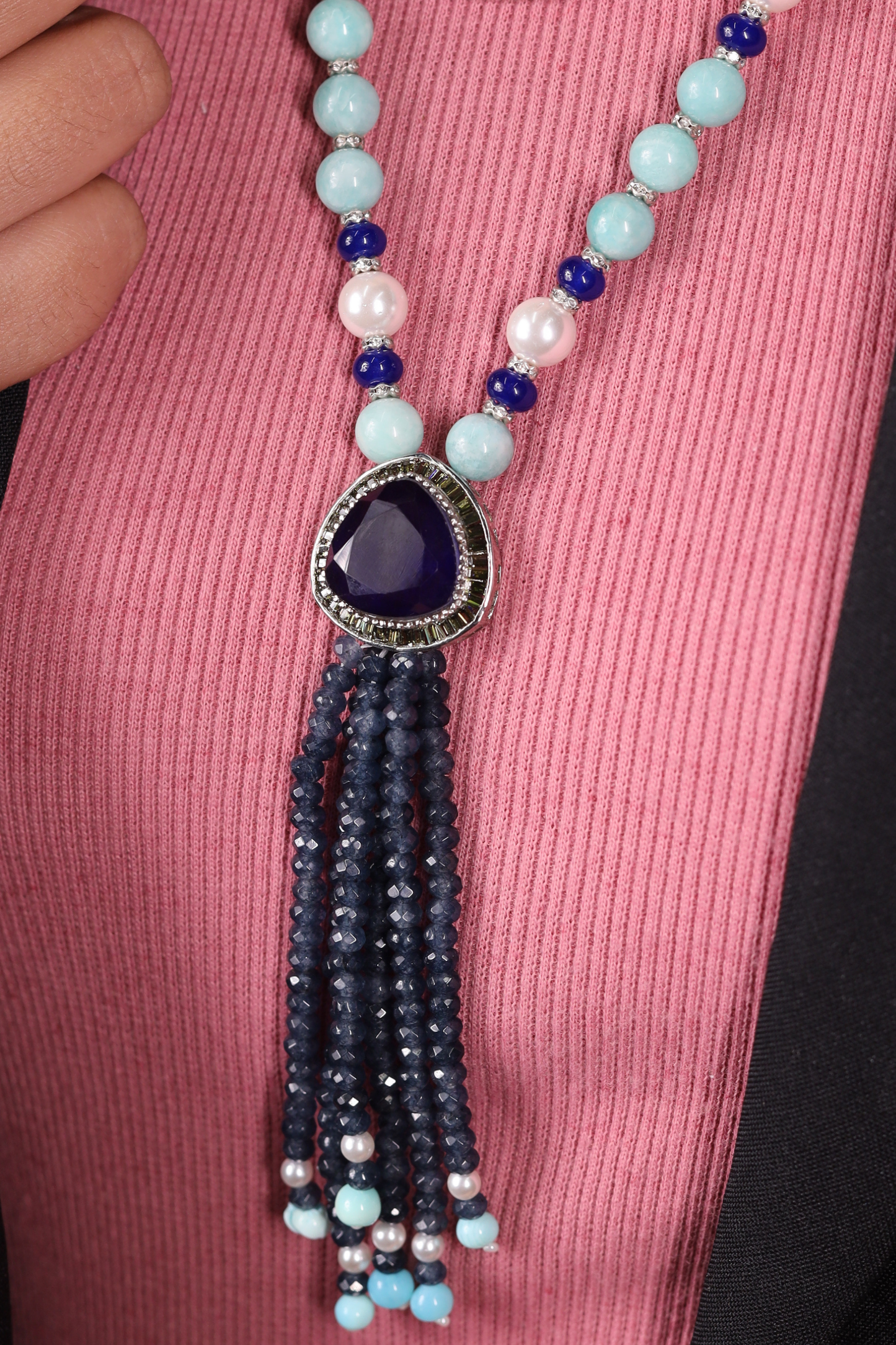 Turquoise with Labradorite Bunch Pendant Necklace