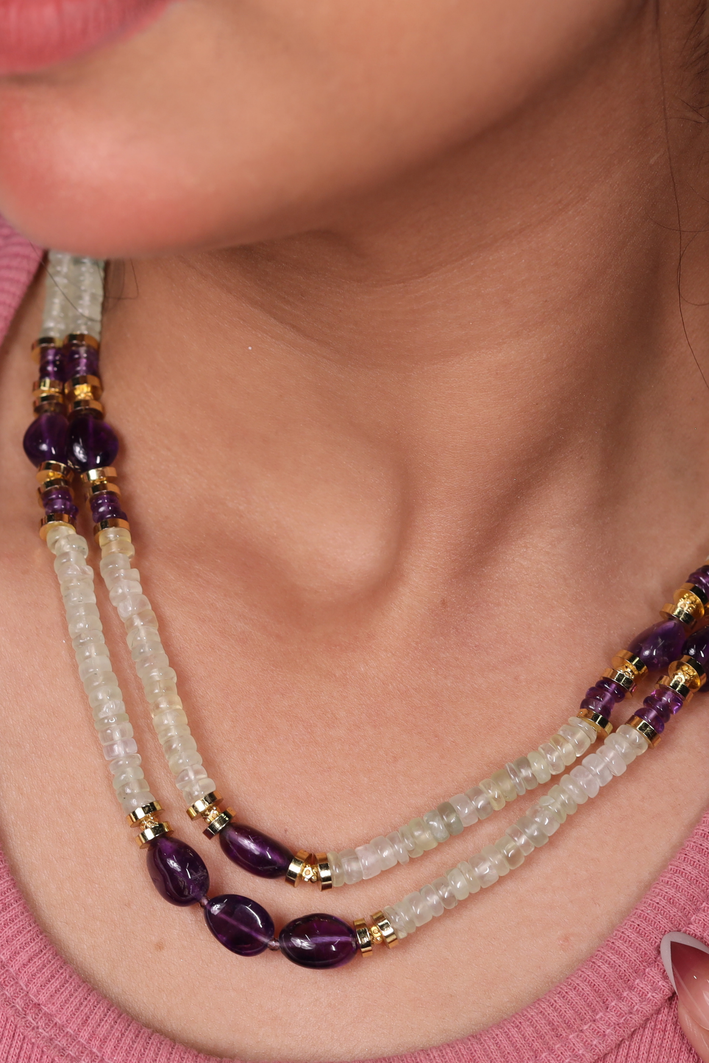 Prenite with Amethyst Heishi Beads Necklace