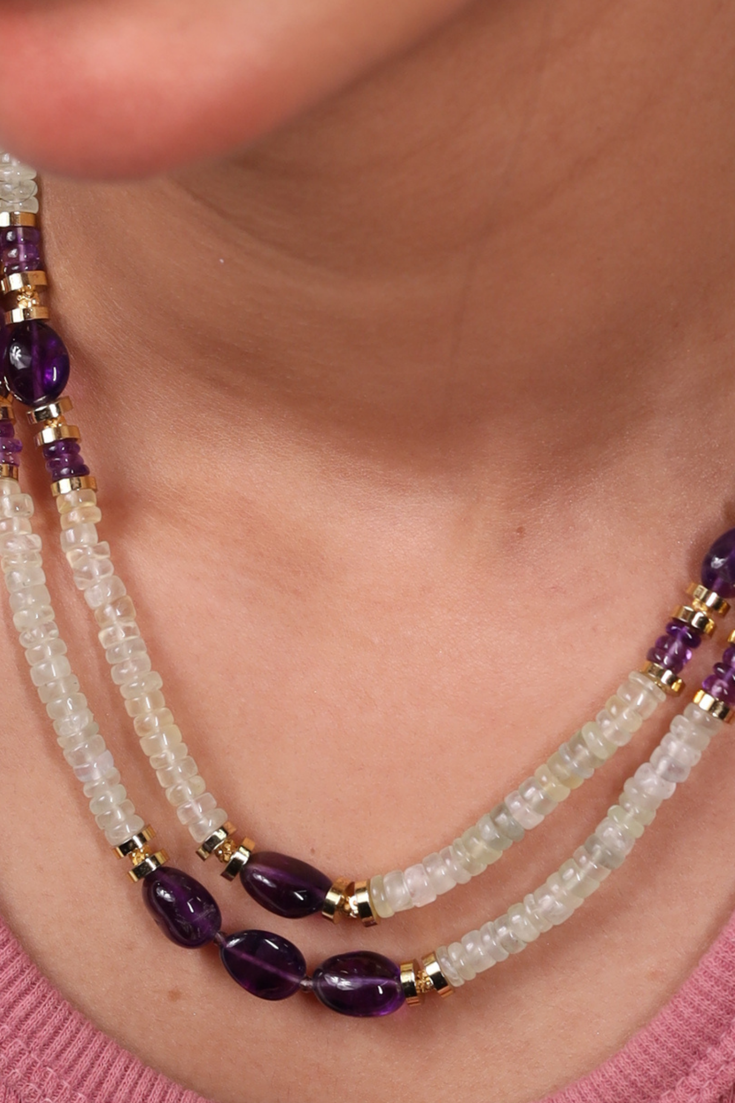 Prenite with Amethyst Heishi Beads Necklace